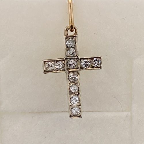 Antique yellow gold-silver cross with diamonds